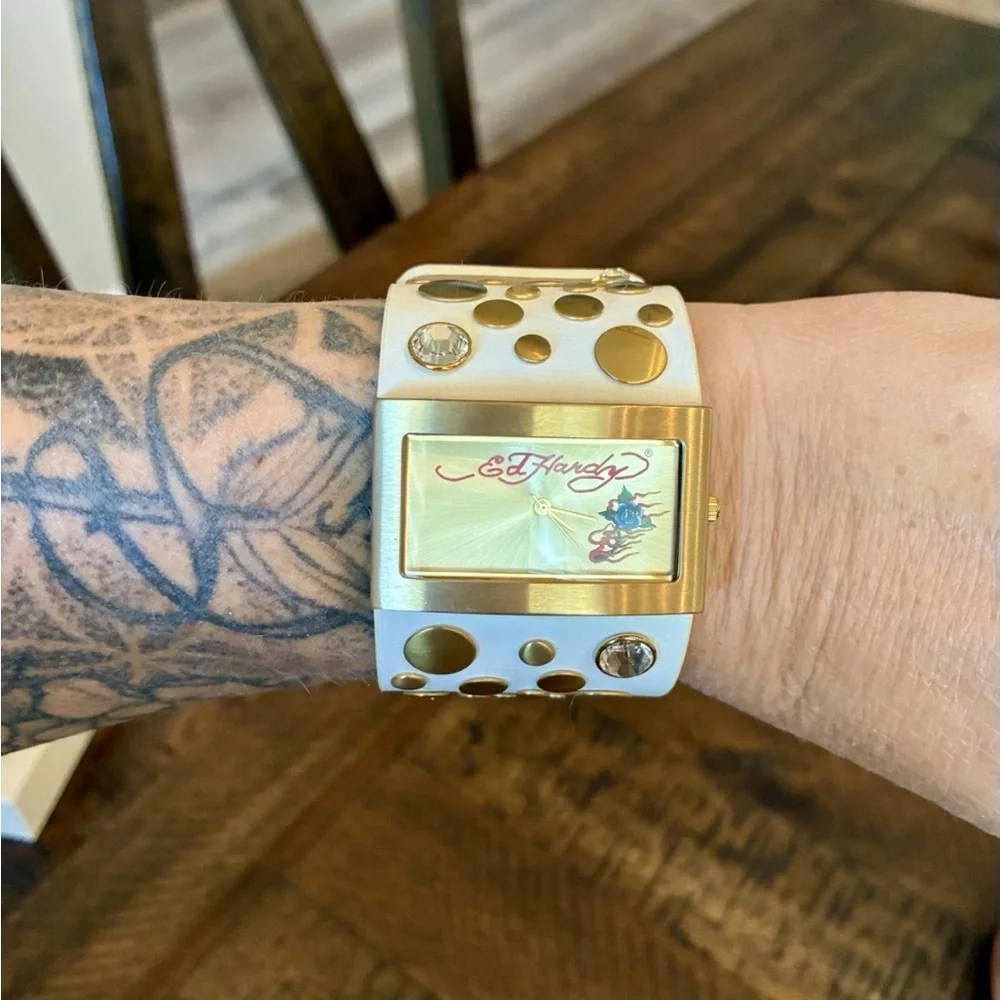Ed Hardy Gold and White Smartwatch
